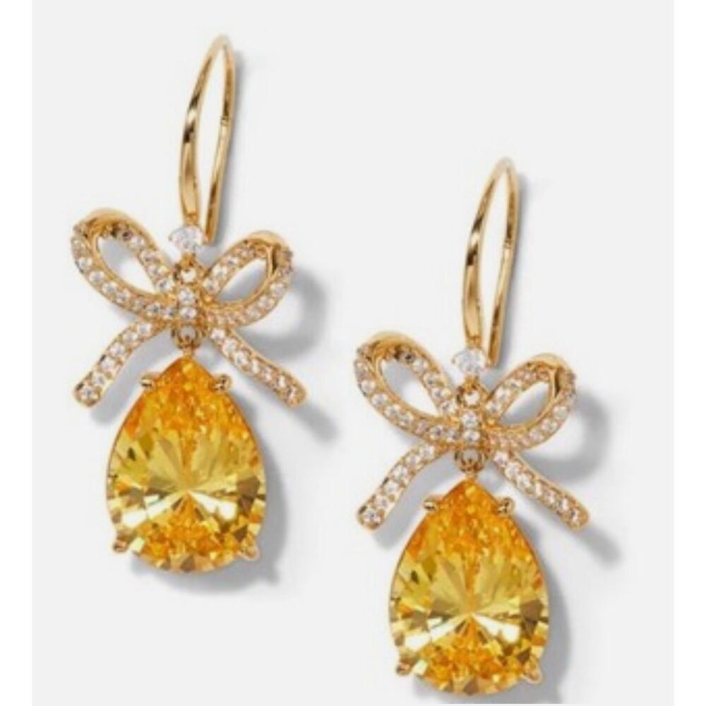 Nadri - canary tear drop with bow cubic zirconia Macaron Bow Drop Earrings